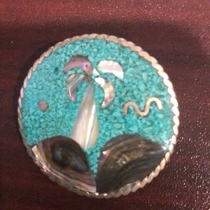 Old pawn Inlaid turquoise and abalone pendant